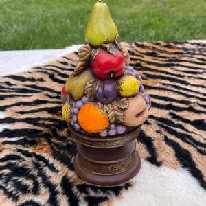 Vintage 1972 Ceramic Fruit Topiary Centerpiece Pedestal Hand Painted 8.5"